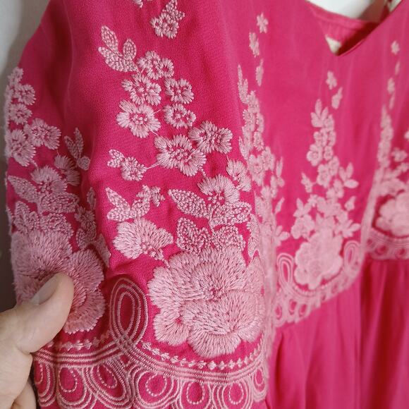 Savannah Jane Pink Embroided Sweetheart Mini Dress Women LG Vacation Resort Boho - Picture 3 of 12